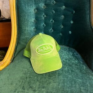 Von Dutch Lime Green Velvet Trucker Hat